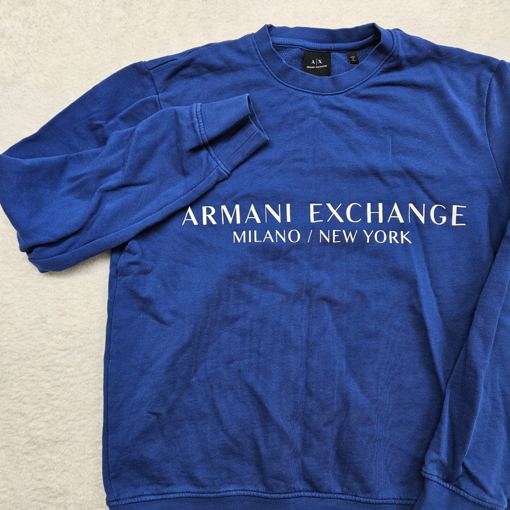 Armani Exchange Mens Blue Logo Crewneck Sweatshirt Milano New York Size M